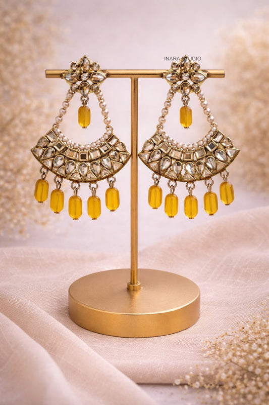 GOLD & MUSTARD BEADED CHANDBALI STATEMENT EARRINGS
