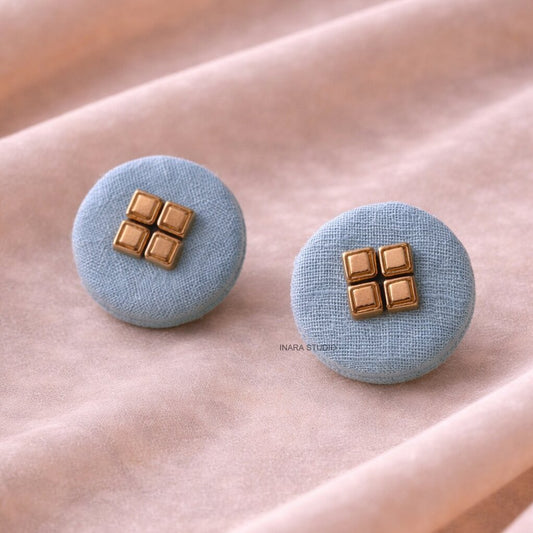HANDCRAFTED BLUE FABRIC LIGHTWEIGHT EVERYDAY STUD EARRINGS