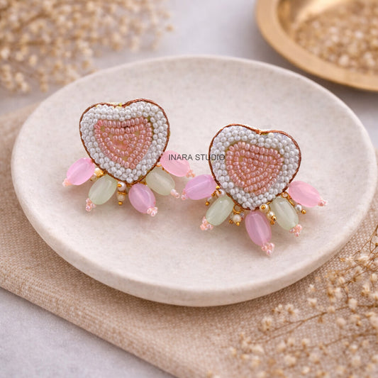 SWEETHEART BLUSH BEADED STATEMENT EARRINGS