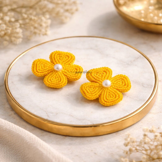 SUNFLOWER BLOOM BEADED STUD EARRINGS