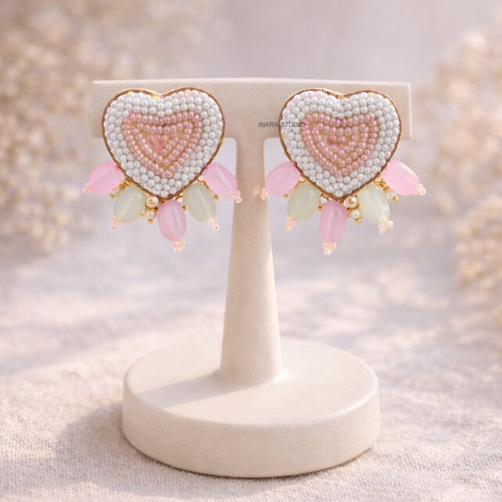 SWEETHEART BLUSH BEADED STATEMENT EARRINGS