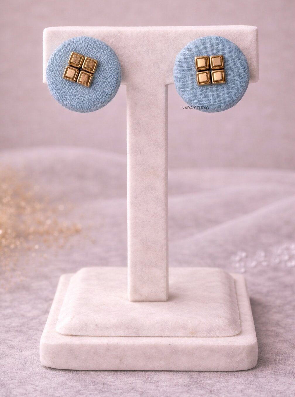 HANDCRAFTED BLUE FABRIC LIGHTWEIGHT EVERYDAY STUD EARRINGS