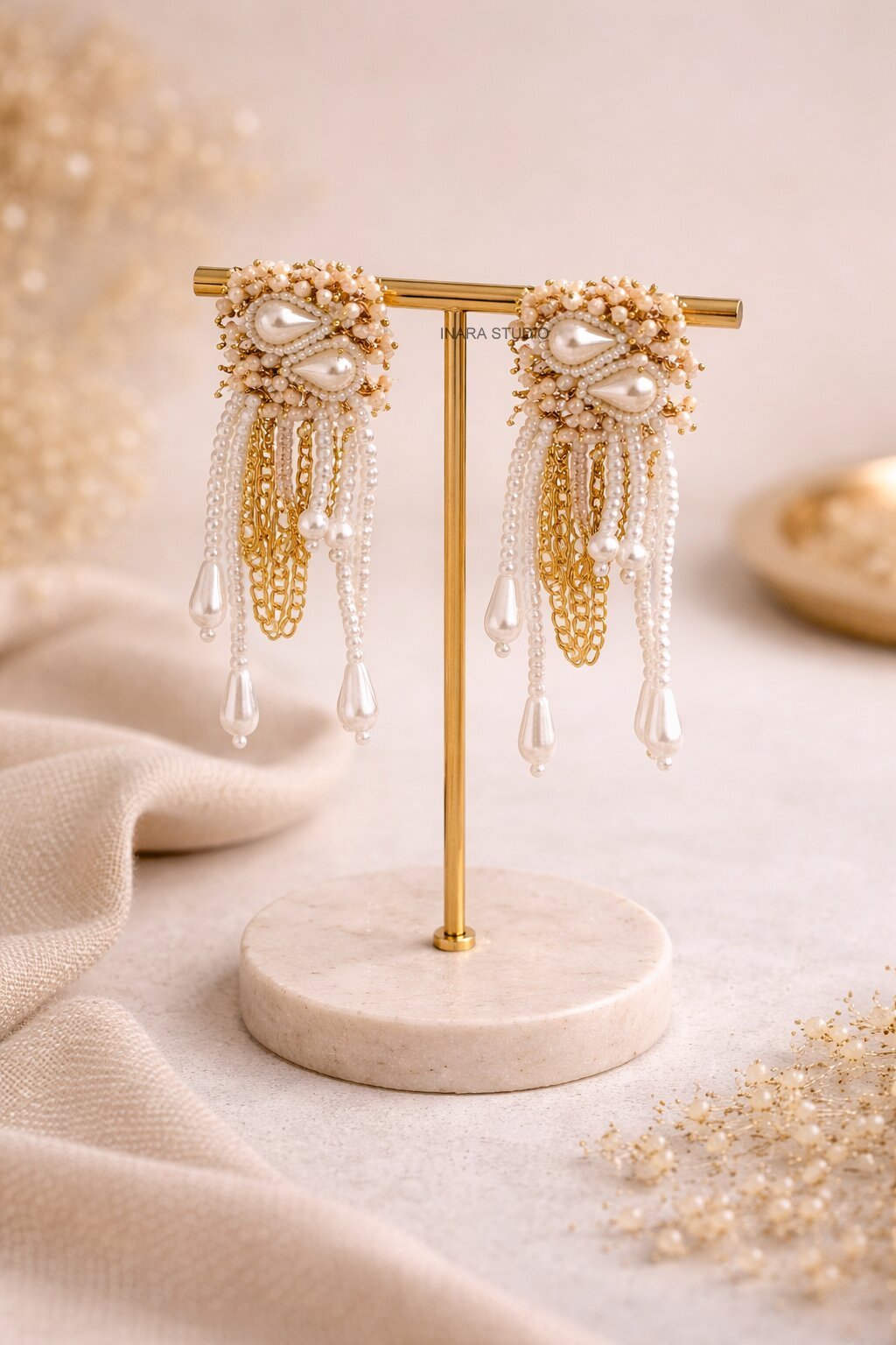 ROYAL PEARL CASCADE STATEMENT EARRINGS