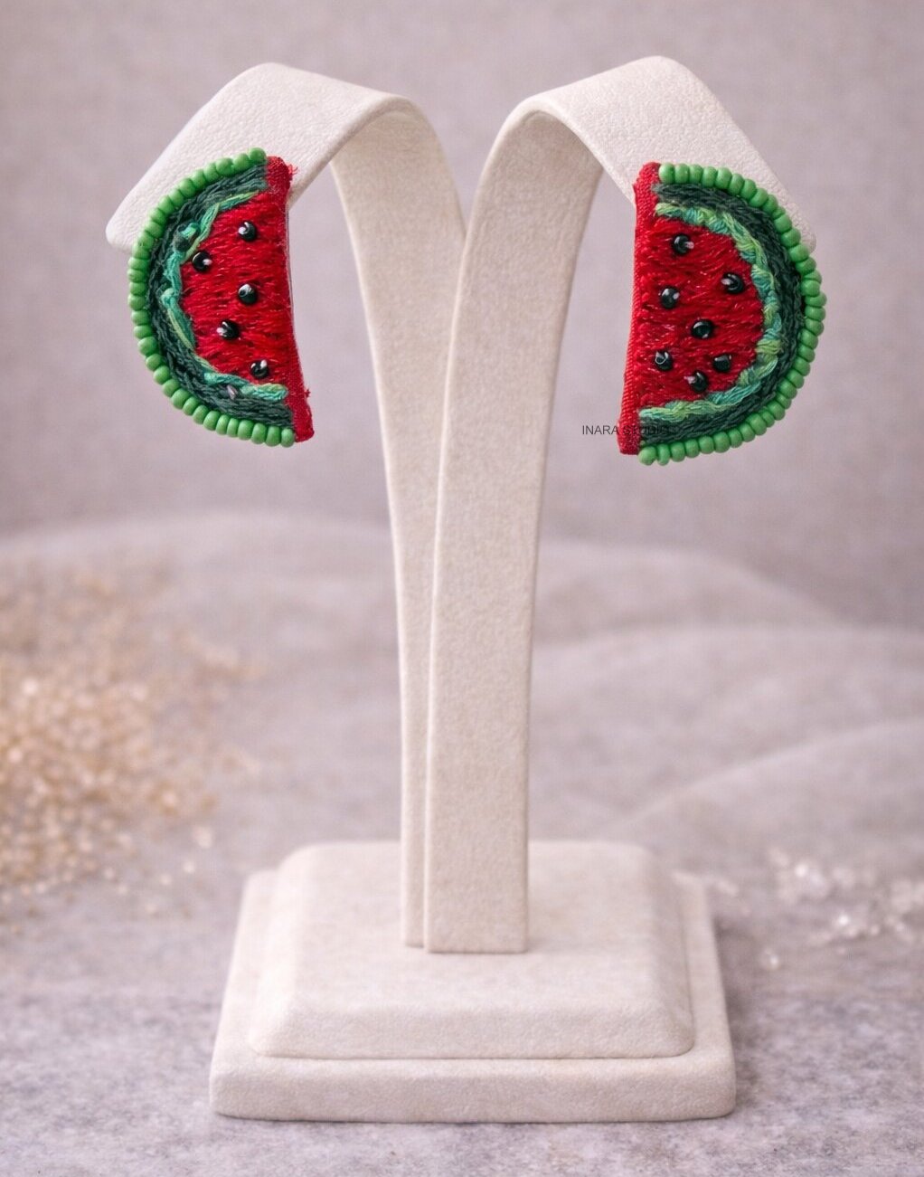 HANDCRAFTED WATERMELON FABRIC BEADED CUTE SUMMER EARRINGS