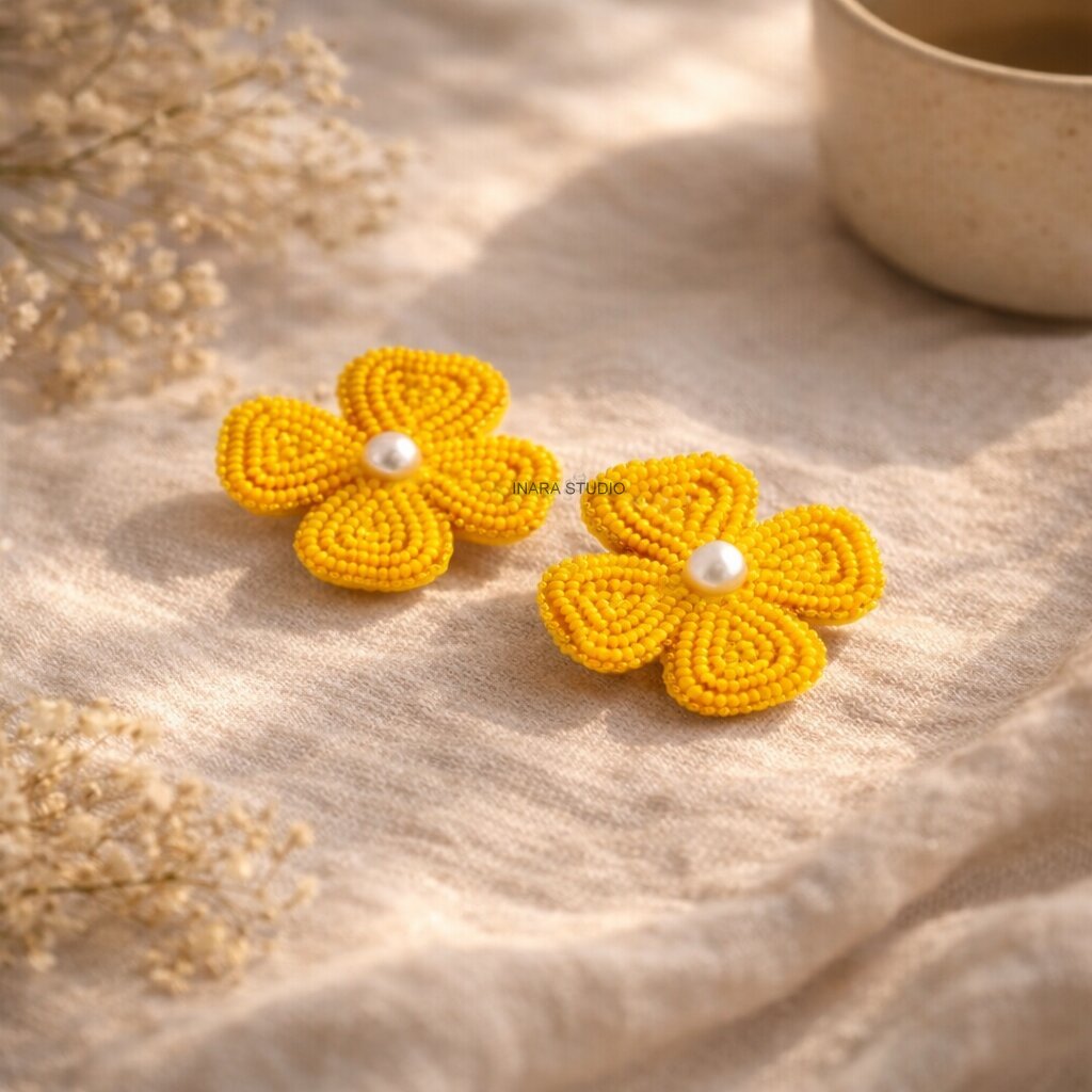 SUNFLOWER BLOOM BEADED STUD EARRINGS
