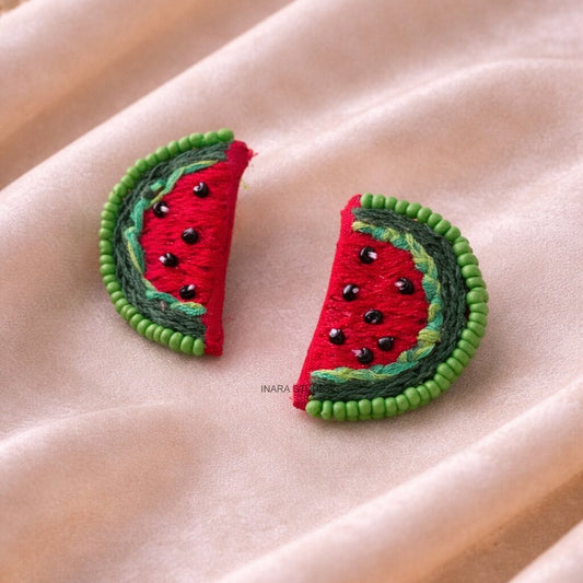 HANDCRAFTED WATERMELON FABRIC BEADED CUTE SUMMER EARRINGS
