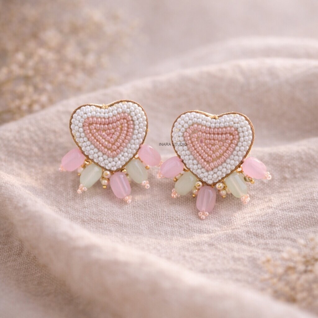 SWEETHEART BLUSH BEADED STATEMENT EARRINGS