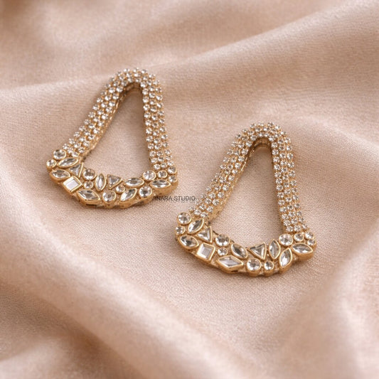 GOLD CRYSTAL ARC STATEMENT EARRINGS