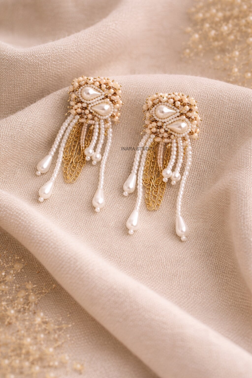 ROYAL PEARL CASCADE STATEMENT EARRINGS