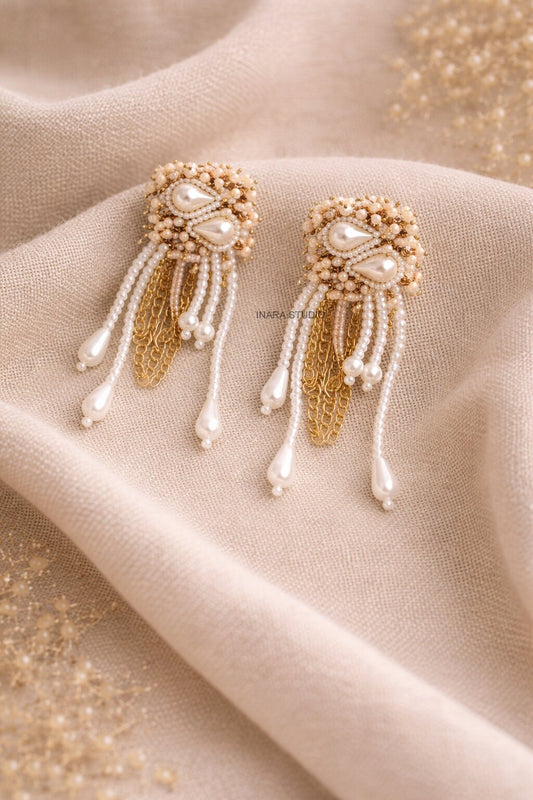 ROYAL PEARL CASCADE STATEMENT EARRINGS