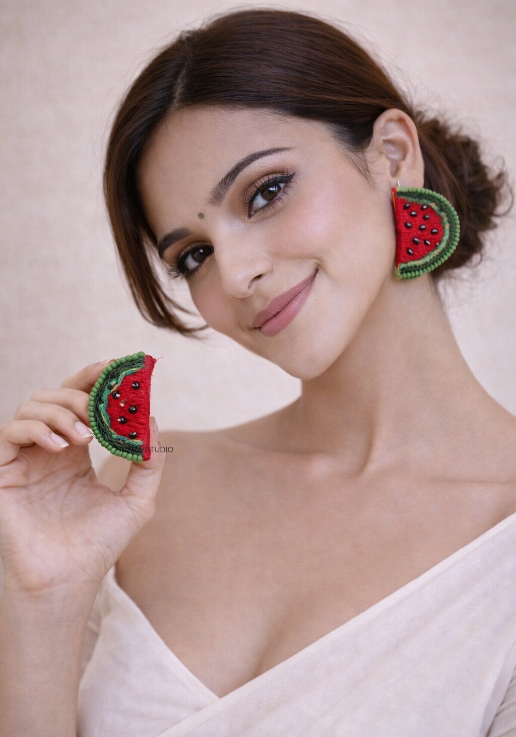 HANDCRAFTED WATERMELON FABRIC BEADED CUTE SUMMER EARRINGS