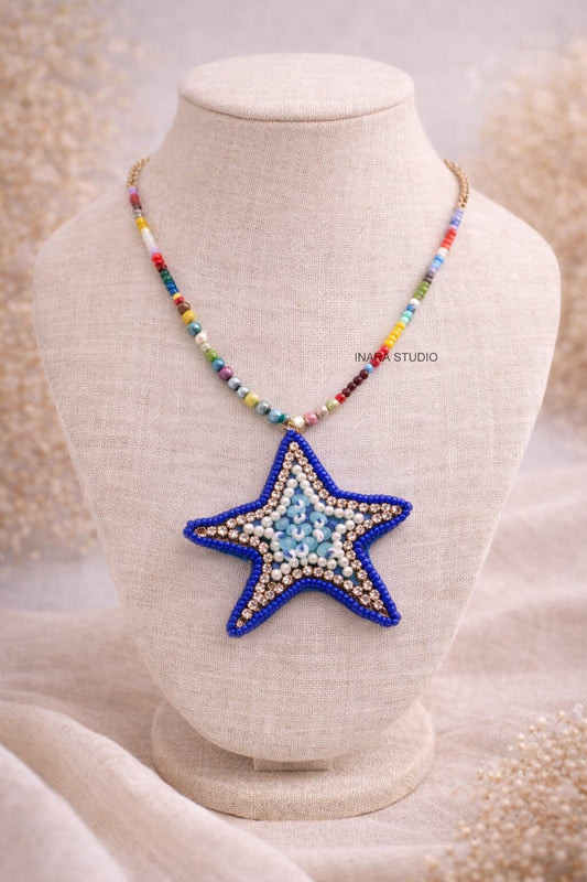 HANDCRAFTED BEADED STARFISH PENDANT NECKLACE