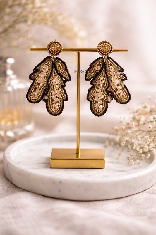 EARTHY LEAF HAND-BEADED STATMENT EARRINGS