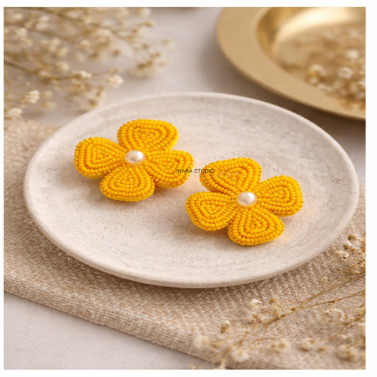 SUNFLOWER BLOOM BEADED STUD EARRINGS