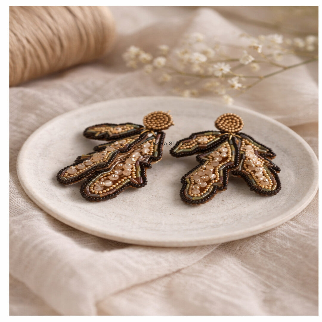 EARTHY LEAF HAND-BEADED STATMENT EARRINGS