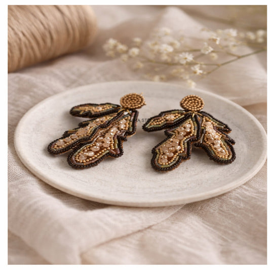 EARTHY LEAF HAND-BEADED STATMENT EARRINGS