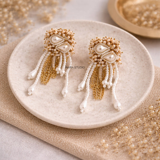 ROYAL PEARL CASCADE STATEMENT EARRINGS
