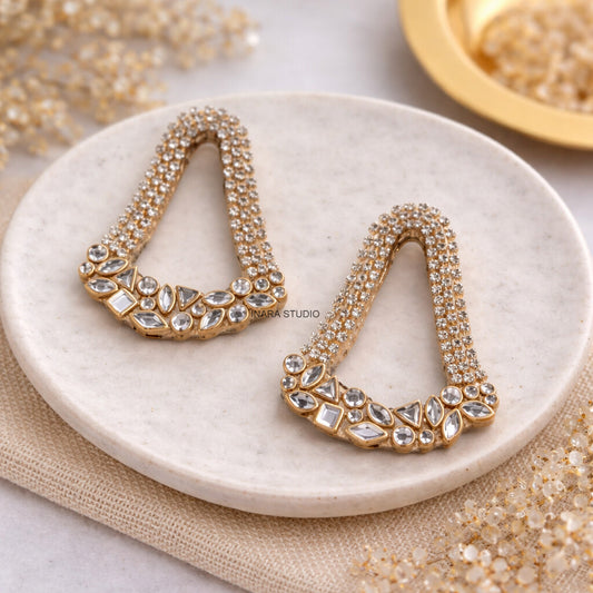 GOLD CRYSTAL ARC STATEMENT EARRINGS