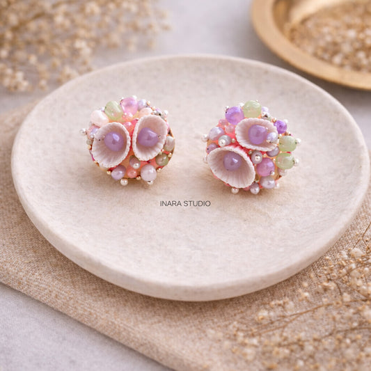 PASTEL BLOOM HANDAMDE BEADED STUD EARRINGS