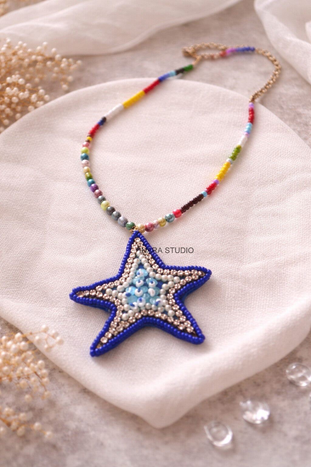 HANDCRAFTED BEADED STARFISH PENDANT NECKLACE