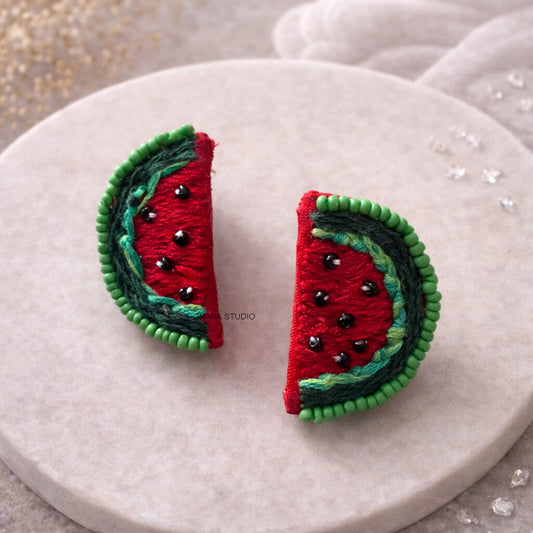 HANDCRAFTED WATERMELON FABRIC BEADED CUTE SUMMER EARRINGS