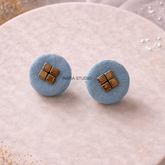 HANDCRAFTED BLUE FABRIC LIGHTWEIGHT EVERYDAY STUD EARRINGS