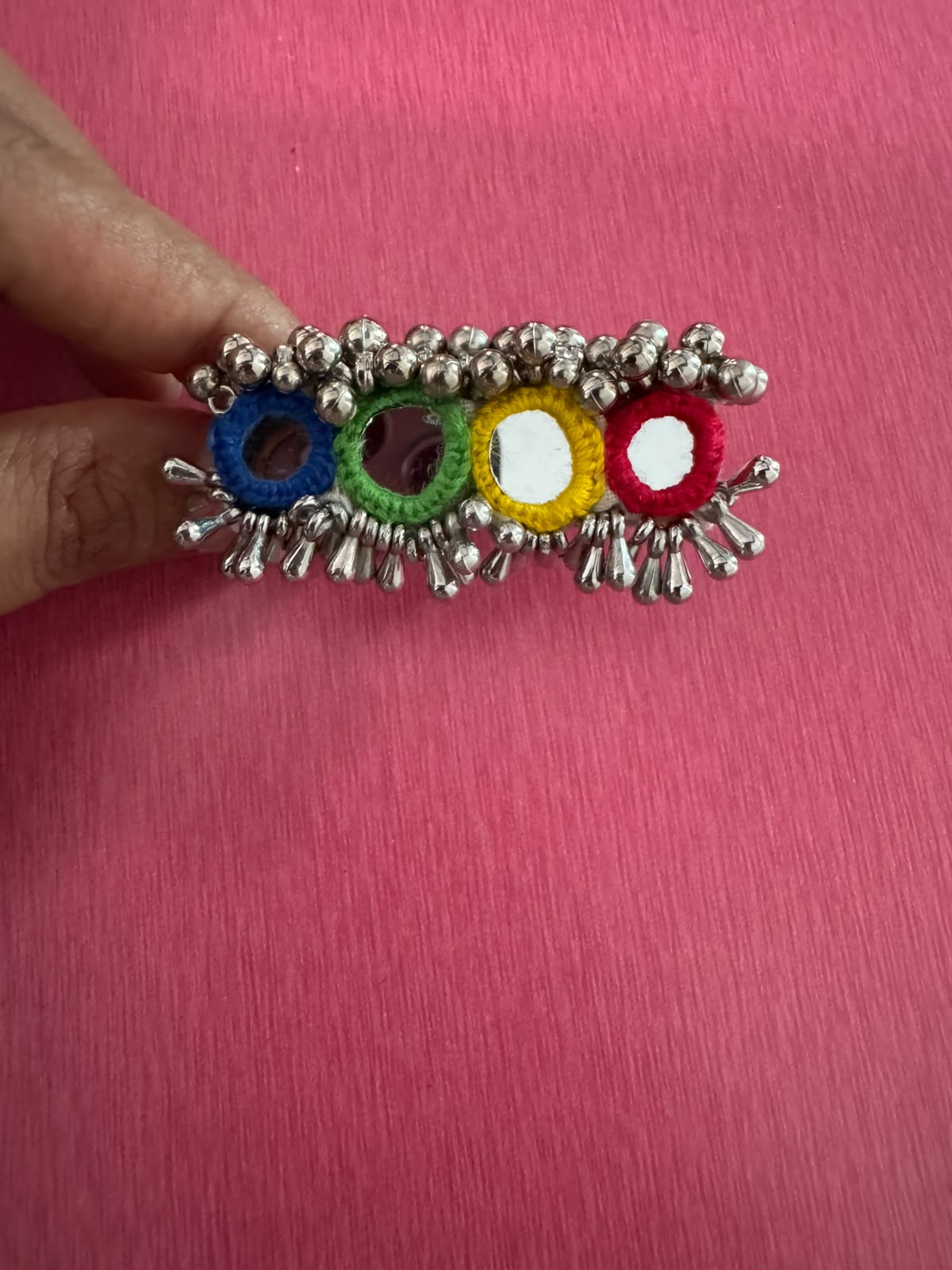 Handmade Multicolor Mirror Statement Ring | Ethnic Navratri Finger Ring