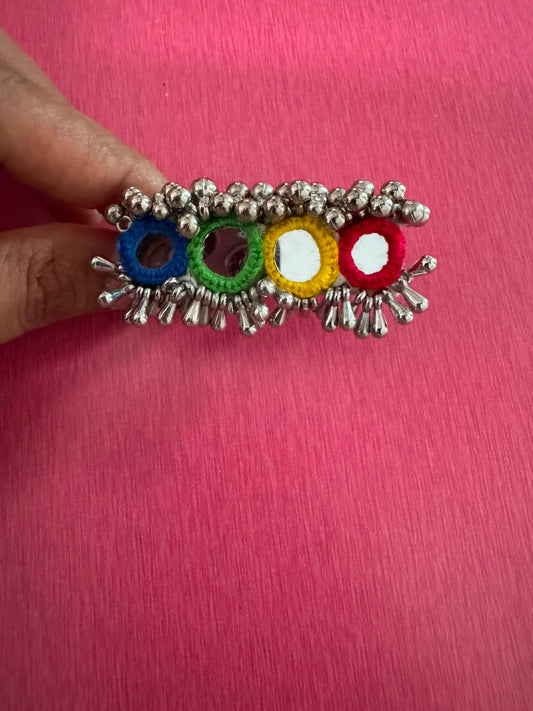 Handmade Multicolor Mirror Statement Ring | Ethnic Navratri Finger Ring
