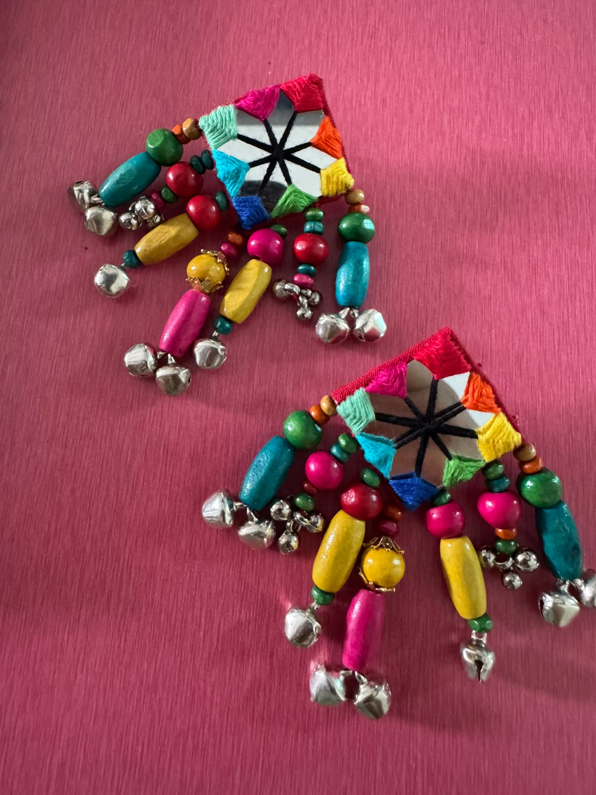 Handmade Multicolor Mirror Ghungroo Earrings | Navratri Boho Statement Earrings